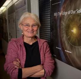 Priscilla Frisch, Senior Scientist in Astronomy & Astrophysics, and member of the science team, Interstellar Boundary Explorer. Collaborating with former UChicago astronomer Thomas F. Adams, she made the first spectrum of interstellar hydrogen inside the heliosphere using data from the Copernicus satellite in 1975. Hydrogen and helium gas dominate interstellar space beyond the heliosphere. The spectrum showed that the hydrogen had the velocity expected of interstellar gas, proving its origin.