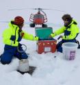 The installation of a seismometer on an ice floe. The installation of a seismometer on an ice floe.