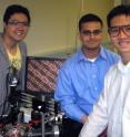 From left, Johnny Ho, Ali Javey, and Zhiyong Fan of Javey’s group worked on the all-nanowire integrated sensor circuit. Not pictured are Zachery Jacobson and Haleh Razavi. (Courtesy Ali Javey) From left, Johnny Ho, Ali Javey, and Zhiyong Fan of Javey’s group worked on the all-nanowire integrated sensor circuit. Not pictured are Zachery Jacobson and Haleh Razavi. (Courtesy Ali Javey)