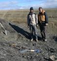 Drs. Jason Downs (left) and Ted Daeschler of The Academy of Natural Sciences returned to the Canadian Arctic in summer 2008 in search of more Devonian-age fossils. Drs. Jason Downs (left) and Ted Daeschler of The Academy of Natural Sciences returned to the Canadian Arctic in summer 2008 in search of more Devonian-age fossils.