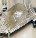This photograph shows the James Webb Space Telescope's Sunshield outstretched. This photograph shows the James Webb Space Telescope's Sunshield outstretched.