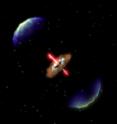 This artist's conception shows the brown dwarf ISO-Oph 102. Observations by the Submillimeter Array suggest that it is forming like a star, by accumulating material from the surrounding accretion disk (orange) shown here. The brown dwarf sheds angular momentum by ejecting material in two oppositely directed jets (red). Blue bow shocks indicate where those jets are interacting with the interstellar medium. This artist's conception shows the brown dwarf ISO-Oph 102. Observations by the Submillimeter Array suggest that it is forming like a star, by accumulating material from the surrounding accretion disk (orange) shown here. The brown dwarf sheds angular momentum by ejecting material in two oppositely directed jets (red). Blue bow shocks indicate where those jets are interacting with the interstellar medium.