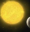 Artist's impression of the planet OGLE-TR-L9b. Circling its host star in about 2.5 days, it lies at only three percent of the Earth-Sun distance from its star, making the planet very hot with a bloated roiling atmosphere. The star itself is the hottest star with a planet ever discovered. Artist's impression of the planet OGLE-TR-L9b. Circling its host star in about 2.5 days, it lies at only three percent of the Earth-Sun distance from its star, making the planet very hot with a bloated roiling atmosphere. The star itself is the hottest star with a planet ever discovered.
