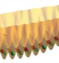 This is an artistic rendition of a supersolid made from two different types of ultracold atoms. The atoms are arranged in a regularly repeating pattern like a solid, but also can move frictionlessly like a superfluid. Yellow shape represents the electrical forces that the atoms feel, which vary in a regular pattern. Correspondingly. the density of the atoms (represented by the thickness of the spheres) also varies in a periodic fashion. This is an artistic rendition of a supersolid made from two different types of ultracold atoms. The atoms are arranged in a regularly repeating pattern like a solid, but also can move frictionlessly like a superfluid. Yellow shape represents the electrical forces that the atoms feel, which vary in a regular pattern. Correspondingly. the density of the atoms (represented by the thickness of the spheres) also varies in a periodic fashion.