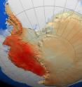 This illustration depicts the warming that scientists have determined has occurred in West Antarctica during the last 50 years, with the dark red showing the area that has warmed the most.