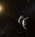 This is an artist's impression of the asteroid (234) Barbara. Thanks to a unique method that uses ESO's Very Large Telescope Interferometer, astronomers have been able to measure sizes of small asteroids in the main belt for the first time. Their observations also suggest that Barbara has a complex concave shape, best modeled as two bodies that may possibly be in contact. This is an artist's impression of the asteroid (234) Barbara. Thanks to a unique method that uses ESO's Very Large Telescope Interferometer, astronomers have been able to measure sizes of small asteroids in the main belt for the first time. Their observations also suggest that Barbara has a complex concave shape, best modeled as two bodies that may possibly be in contact.
