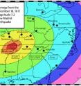 This map shows areas damaged by the Dec. 16, 1811, magnitude 7.2 earthquake. That earthquake was the first of three major temblors along the New Madrid fault in 1811 and 1812. This map shows areas damaged by the Dec. 16, 1811, magnitude 7.2 earthquake. That earthquake was the first of three major temblors along the New Madrid fault in 1811 and 1812.