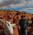CU-Boulder anthropology Professor Dennis Van Gerven, center, and Navajo Nation archaeologist Ron Maldano, right, at the Utah site where the remains of Everett Ruess were discovered in 2008.
