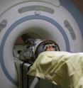 A patient has been prepared for neurosurgery with transcranial MR-guided High-Intensity Focused Ultrasound (HIFU).