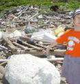 A boy in Japan points out Styrofoam debris from the ocean. A boy in Japan points out Styrofoam debris from the ocean.