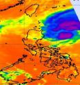 NASA's Aqua satellite AIRS instrument caught a new tropical depression that just formed in the Philippine Sea on Nov. 2 at 0523 UTC (1:23 p.m. local time, Manila) and already on the fringe of the Philippines. The infrared imagery is showing some high thunderstorms (purple) indicating some heavy rainfall and strong convection.