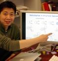 Shih-Yuan Liu shows a graphic depicting the findings from his University of Oregon laboratory.