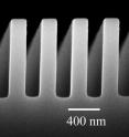 A scanning electron micrograph, taken with an electron microscope, shows the comb-like structure of a metal plate at the center of newly published University of Florida research on quantum physics. UF physicists found that corrugating the plate reduced the Casimir force, a quantum force that draws together very close objects. The discovery could prove useful as tiny "microelectromechanical" systems -- so-called MEMS devices that are already used in a wide array of consumer products -- become so small they are affected by quantum forces.