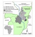 This map depicts the areas of census work conducted by the Wildlife Conservation Society and the government of the Republic of Congo in the northern portion of that country.