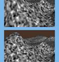 The stretching that plagues images for 3-D video games (see top) dissappears when new algorithms from UC San Diego are used to create high quality images for interactive applications such as 3-D video games "on the fly."