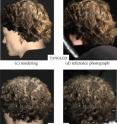 UC San Diego computer scientists have announced a new method for accurately capturing the shape and appearance of a person's hairstyle. The results closely match the real hairstyles and can be used for animation. Above are side-by-side comparisons of computer generated hairstyles and actual photographs of the same hairstyle. For fair comparison, the reference photographs were removed from the data set used by the authors' image-based rendering method.