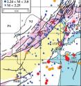 All known quakes, greater New York-Philadelphia area, 1677-2004, graded by magnitude (M). Peekskill, NY, near Indian Point nuclear power plant, is denoted as Pe.