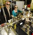 Georgia Tech School of Chemistry and Biochemistry professor Thomas Orlando and graduate student Irene Anestis-Richard conduct an experiment with the single photon ionization mass spectrometer.
