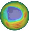 Ozone hole during Oct. 7, 2008, as measured by the Scanning Imaging Absorption Spectrometer for Atmospheric Cartography (SCIAMACHY) atmospheric sensor onboard ESA's Envisat.