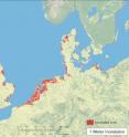Map showing the inundated area for a 1 m rise in sea level. Map showing the inundated area for a 1 m rise in sea level.