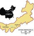 This is a map of Inner Mongolia in northern China showing the site of the discovery of a herd of young Sinornithomimus dinosaurs, a place near the outpost Suhongtu.