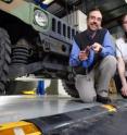 Douglas Adams, a Purdue associate professor of mechanical engineering, and graduate student Tiffany DiPetta are working to develop a technology that detects damage to critical suspension components in military vehicles simply by driving over a speed bumplike "diagnostic cleat" containing sensors. The researchers have tested the system in experiments with high-mobility multipurpose wheeled vehicles, or HMMWVs, commonly known as Humvees.