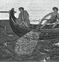 This  Byzantine image from the 11th century shows night fishing with a lamp and a net.