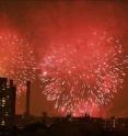 This picture shows a spectacular fireworks display on July 4, 2008, over New York City's East Village.