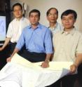 Georgia Tech researchers illustrate how their new statistical technique improves measurement of nanostructure properties by correcting data errors. Shown (left to right) are Zhong Lin Wang, V. Roshan Joseph, C.F. Jeff Wu and Xinwei Deng.