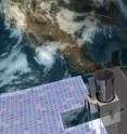 This is an artist's concept of GOES-O in orbit. This is an artist's concept of GOES-O in orbit.