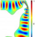 Boston College researchers report developing a device that can bend light along complex pathways. An illustration shows a simulated electromagnetic wave propagation. Guided by a set of instructions delivered by the device, the wave curves around the profile of the eastern US while behaving as if traveling in a straight line.