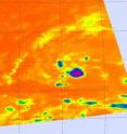 The Atmospheric Infrared Sounder instrument on NASA's Aqua satellite captured an image of Tropical Depression 2's cloud temperatures on August 13 at 2:17 p.m. EDT. Purple indicates coldest and highest thunderstorms, blue is the second coldest. AIRS noticed there are no very powerful thunderstorms associated with this storm. The Atmospheric Infrared Sounder instrument on NASA's Aqua satellite captured an image of Tropical Depression 2's cloud temperatures on August 13 at 2:17 p.m. EDT. Purple indicates coldest and highest thunderstorms, blue is the second coldest. AIRS noticed there are no very powerful thunderstorms associated with this storm.
