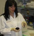 Researcher Irina Stepanov, Ph.D., examines a can of smokeless tobacco.