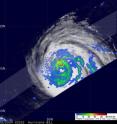 TRMM captured Hurricane Bill's heavy rainfall on Aug. 17 at 10:25 p.m. EDT. The yellow, green and red areas indicate rainfall between .78 to 1.57 inches per hour. Red areas are considered moderate rainfall.