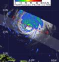 TRMM captured Hurricane Bill's heavy rainfall on August 21 at 5:22 a.m. EDT. The yellow, green and red areas indicate rainfall between .78 to 1.57 inches per hour. The red and purple areas around Bill's eye are considered moderate to heavy rainfall.