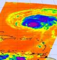 This NASA AIRS infrared satellite image shows Bill's clouds (depicted in purple and blue) on August 21 at 2:11 a.m. EDT indicating high, cold powerful thunderstorms.