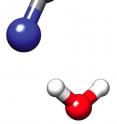 The dance of cyanide ions (blue and gray) and water (red andwhite) is an important chemical interaction in the environment. The dance of cyanide ions (blue and gray) and water (red andwhite) is an important chemical interaction in the environment.