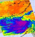 AIRS captured an infrared image of Tropical Storm Koppu's cold, high thunderstorm cloud tops on September 13, measuring temperatures as cold as -63 Fahrenheit.