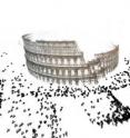 The Colosseum is seen here in the digital reconstruction. Each triangle is where a person was standing when he or she took a photo. The building's shape is determined by analyzing photos taken from all these different perspectives.