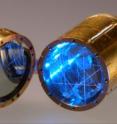 This is the BGO scintillator crystal (right, blue) and germanium disc (left).
