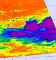 The AIRS instrument showed the large extent of Melor's cold clouds and rains (in blue and purple) as it neared Guam on Oct. 1 at 3:47 UTC. The colder the clouds, the higher they are, and the stronger the thunderstorms. Purple indicates higher clouds than blue. The AIRS instrument showed the large extent of Melor's cold clouds and rains (in blue and purple) as it neared Guam on Oct. 1 at 3:47 UTC. The colder the clouds, the higher they are, and the stronger the thunderstorms. Purple indicates higher clouds than blue.
