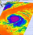 Aqua's Atmospheric Infrared Sounder (AIRS) instrument captured Melor's high thunderstorm cloud temperatures (in purple) that were colder than minus 63 Fahrenheit. This image from Oct. 4 at 12:29 EDT clearly shows Melor's eye.