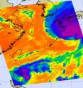 NASA's Aqua satellite captured cold thunderstorm cloud tops of both Parma (lower left) and Melor (top right) in this infrared image Oct. 7. Parma continues to rain on northern Luzon in the Philippines, while Melor is now bringing rains and winds over southern Japan.