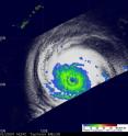 TRMM captured Category 4 Typhoon Melor at 14:29 UTC on Oct. 5, 530 miles southeast of Okinawa. Melor had a nearly complete inner eyewall (the innermost bright green ring indicates moderate rain), surrounded by a nearly complete outer eyewall of moderate rain (wider concentric ring of bright green). This is only found in very powerful, mature tropical cyclones. The white area is a nearly symmetrical cirrus cloud shield indicating Melor was in a favorable environment..