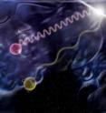 In this illustration, one photon (purple) carries a million times the energy of another (yellow). Some theorists predict travel delays for higher-energy photons, which interact more strongly with the proposed frothy nature of space-time. Yet Fermi data on two photons from a gamma-ray burst fail to show this effect, eliminating some approaches to a new theory of gravity.