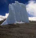 This is one of a growing number of isolated remnants of ice spires that were once full glaciers in the crater of Mount Kilimanjaro in Africa.