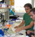 Dr. Sebastian Kadener (left) with his student, Uri Weissbein, at the Hebrew University of Jerusalem, who have done work on the mechanism of the biological clock.