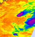 This NASA Aqua satellite infrared image was taken from the Atmospheric Infrared Sounder instrument on  Dec. 3 at 1653 UTC. It showed the end of Nida (top left) and System 97W already beginning to fade (lower right) as it appears stretched out.