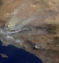 A MISR camera imaged California's Station Fire mid-morning on Aug. 30, 2009, as it was aggressively spreading north of Los Angeles.