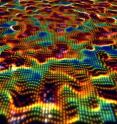 On the brink of the metal-insulator transition, the electrons in a manganese-doped gallium arsenide semiconductor are distributed across the surface of the material in complex, fractal-like patterns. These shapes are visible in this electron map, where the colors red, orange and yellow indicate areas on the surface of the semiconductor where electrons are most likely to be found at a given point in time. In this image, the fractal-like probability map of electrons is superimposed on the atomic crystal structure of the material, imaged at the same time.